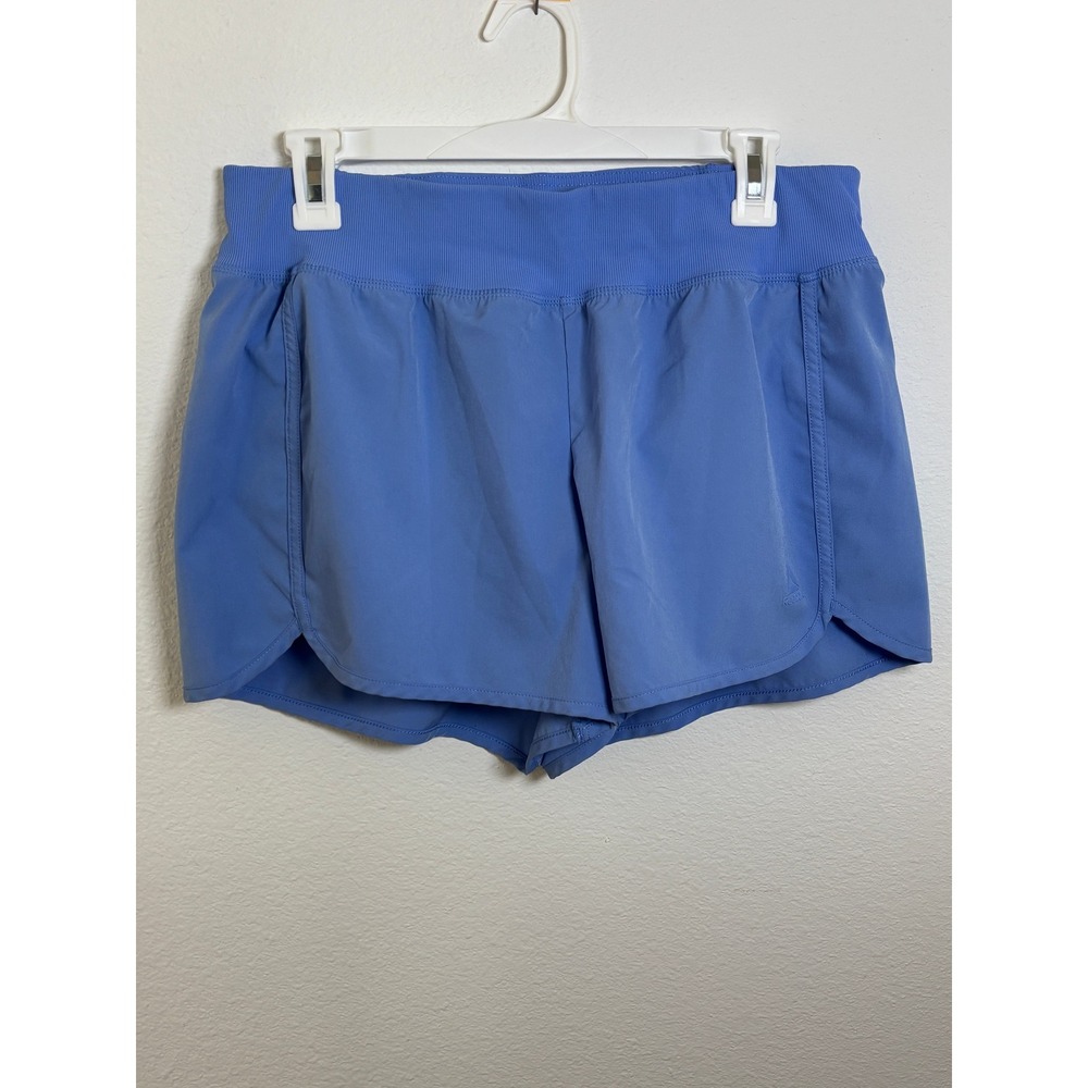 Reebok Womens Periwinkle Blue Running Shorts Wide Ribbed Waist Zipper Pocket L